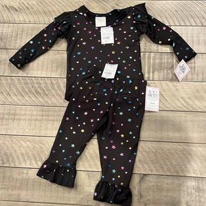 “Too Sweet” brand ruffle top & bell bottom pant set